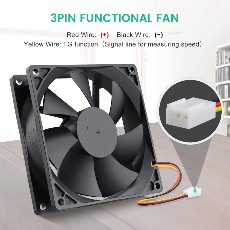 Wathai 12V 92mm 92x25mm DC Brushless Cooling Fan 3Pin High Perfomance for Computer case, Wine Fridge, Inverter DIY Ventilation Exhaust Projects 2 Pack - Image 3